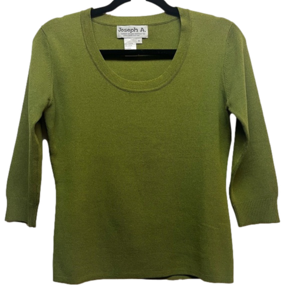 Vintage Joseph A. Tight Knit Avocado Green 3/4 Sleeves Sweater Career Women M